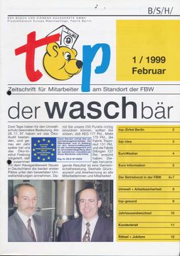 der waschbär, Edition May 2002 Berlin: der waschbär The employee magazine for the washing machine plant in Berlin appeared at the start of 1999 and ran until the end of 2004.