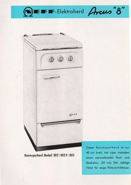 From 1952 Neff Arcus electric cooker An arc of triumph for Neff Neff achieves its breakthrough in 1952 with the modern Arcus electric cooker. Technical innovations and contemporary design win over more than a quarter of a million buyers through to 1956.